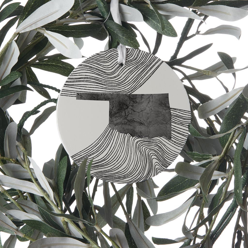 Modern Oklahoma State Shape With Fluid Lines| Wood Ornament | Eaches | Min 6
