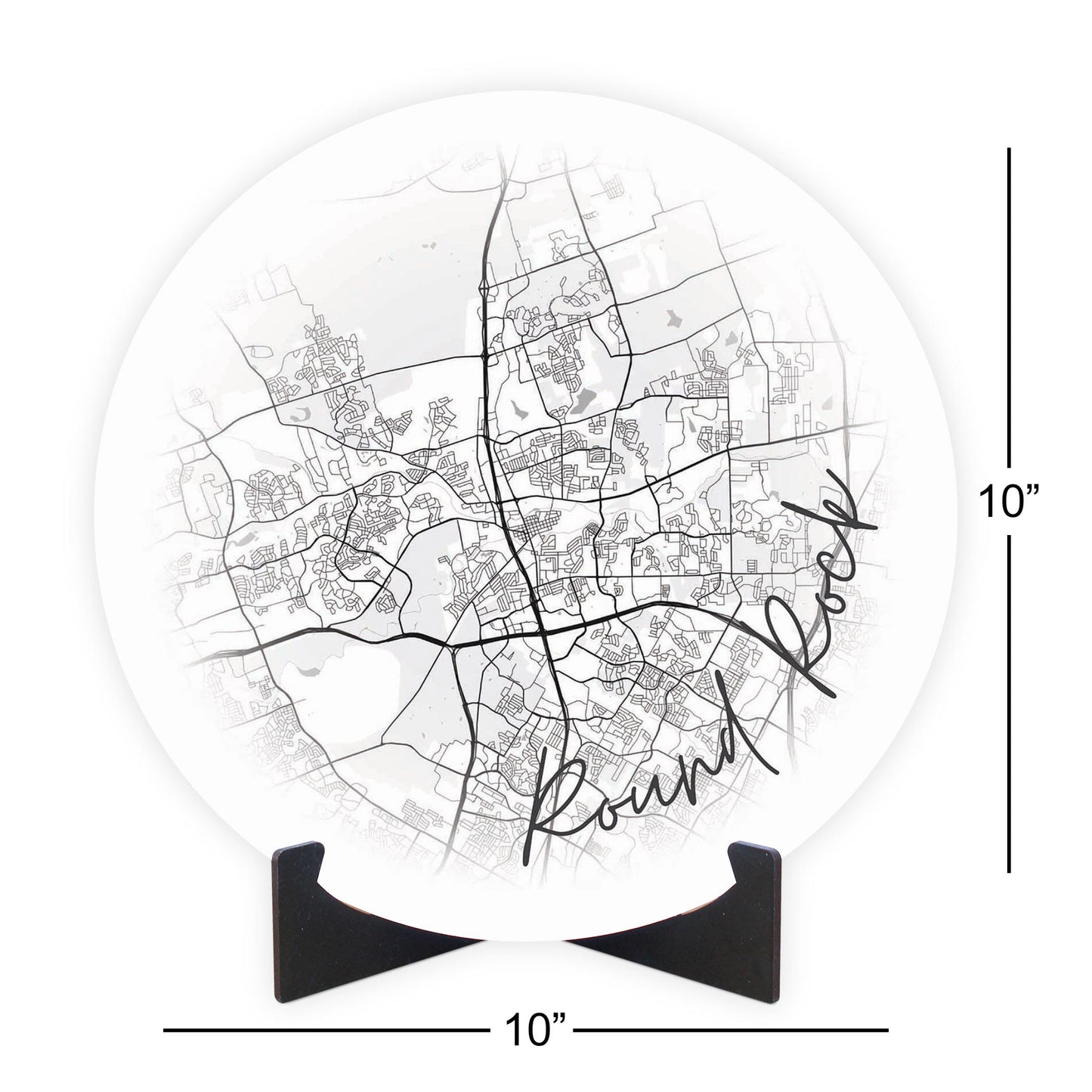 Minimalistic B&W Texas Round Rock Circle Map | Wood Sign | Eaches | Min 1