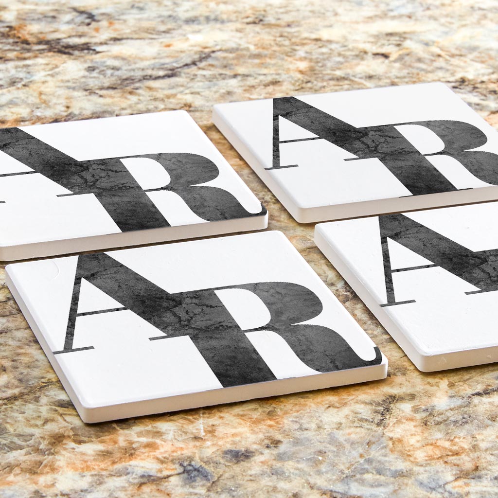 B&W Minimalist Arkansas White Initials | Absorbent Coasters | Set of 4 | Min 2