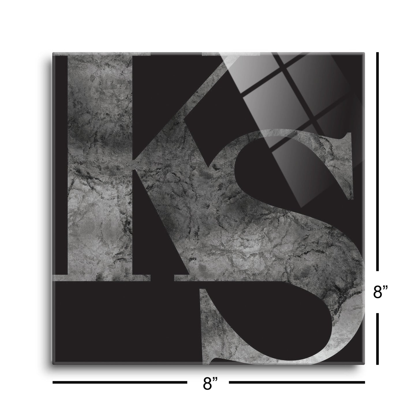 Minimalist B&W Kansas Black Initials | Hi-Def Glass Art | Eaches | Min 2