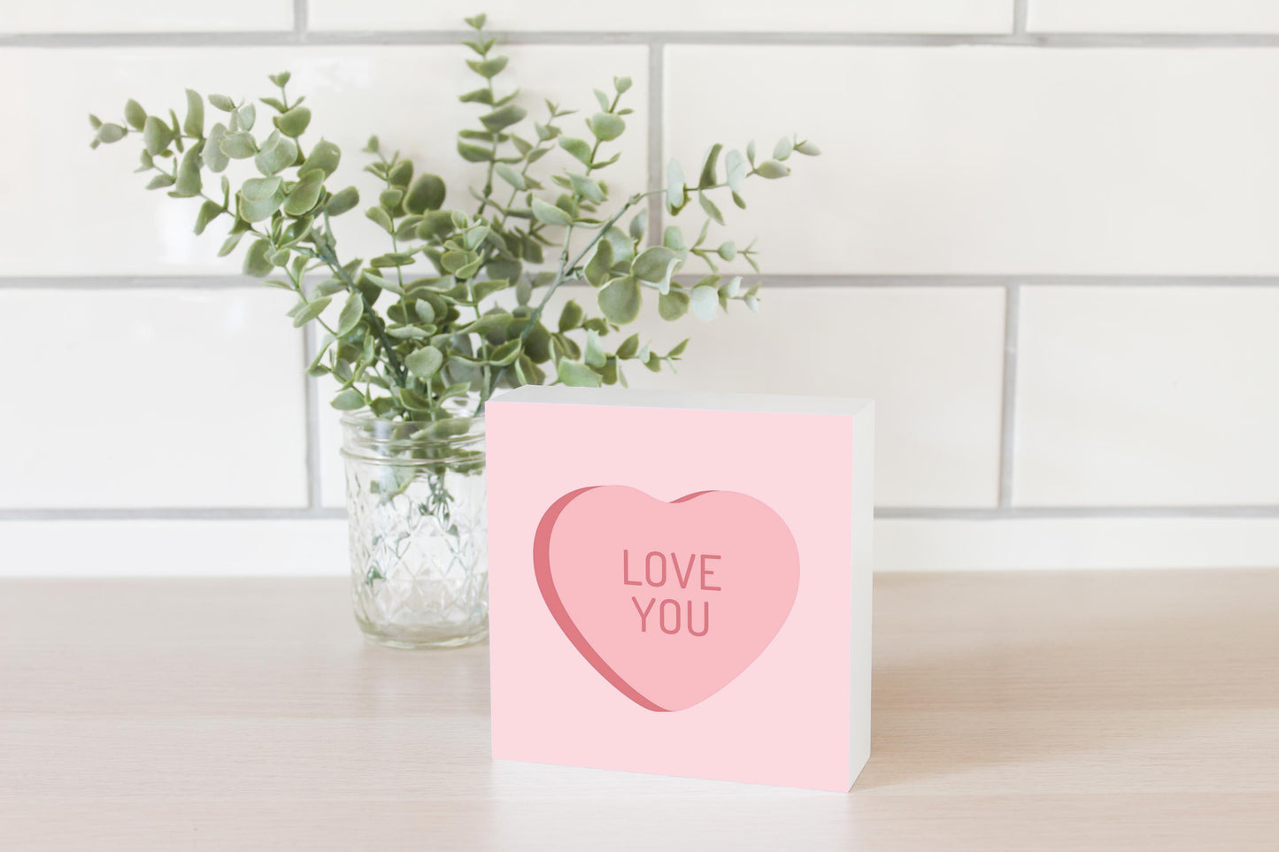 Message Hearts Love You | Wood Block | Eaches | Min 4