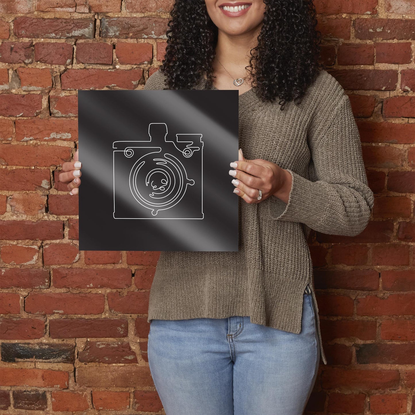 Vintage Camera Line Drawing On Black | Hi-Def Glass Art | Eaches | Min 1