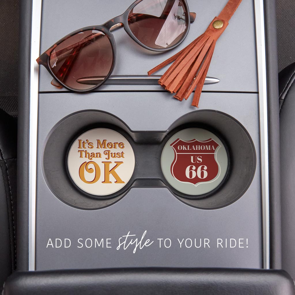 Modern Minimalist Oklahoma Set | Absorbent Car Coasters | Set of 2 | Min 4