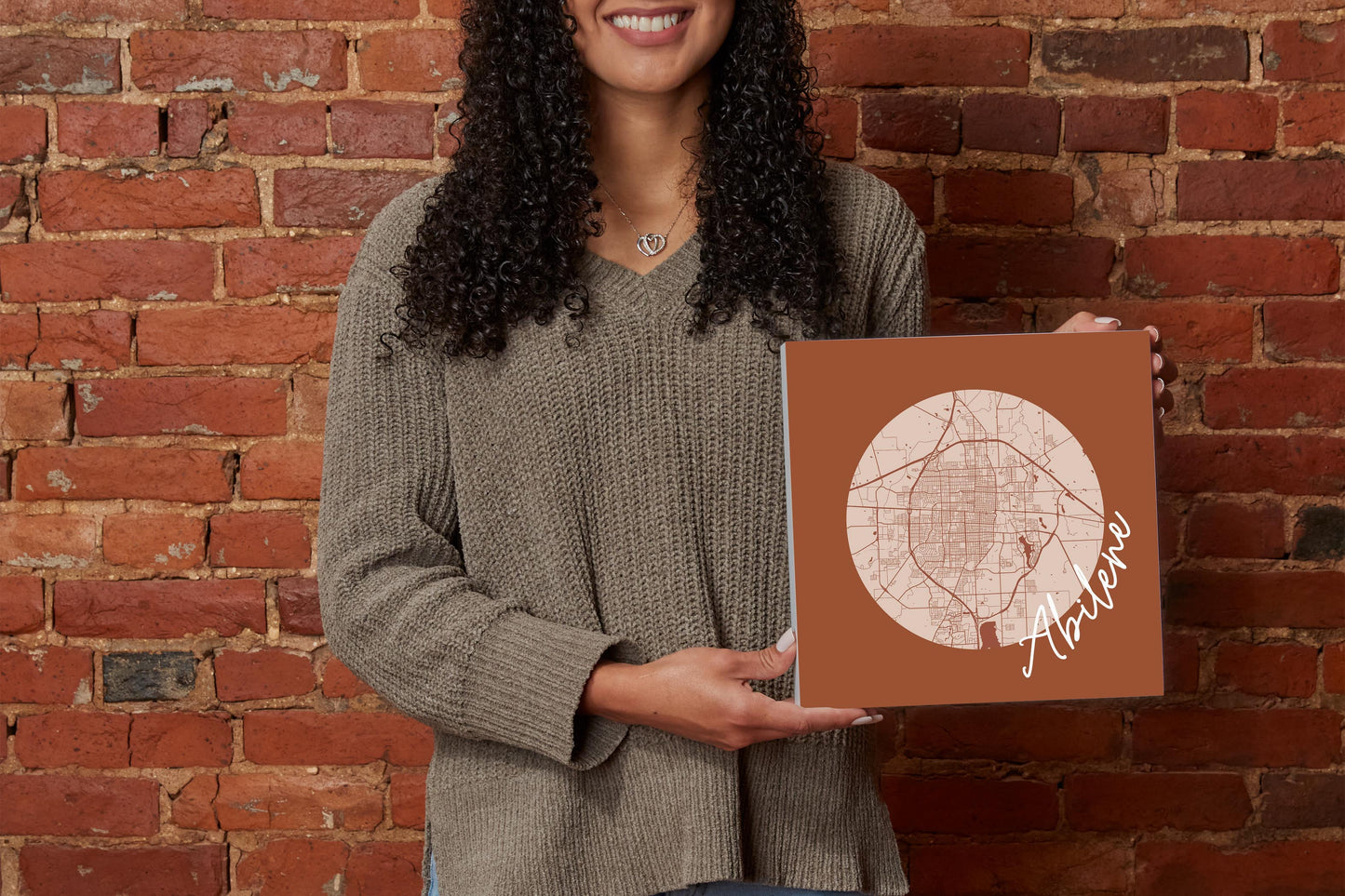 Modern Minimalist Texas Abilene Circle Map | Wood Block | Eaches | Min 2