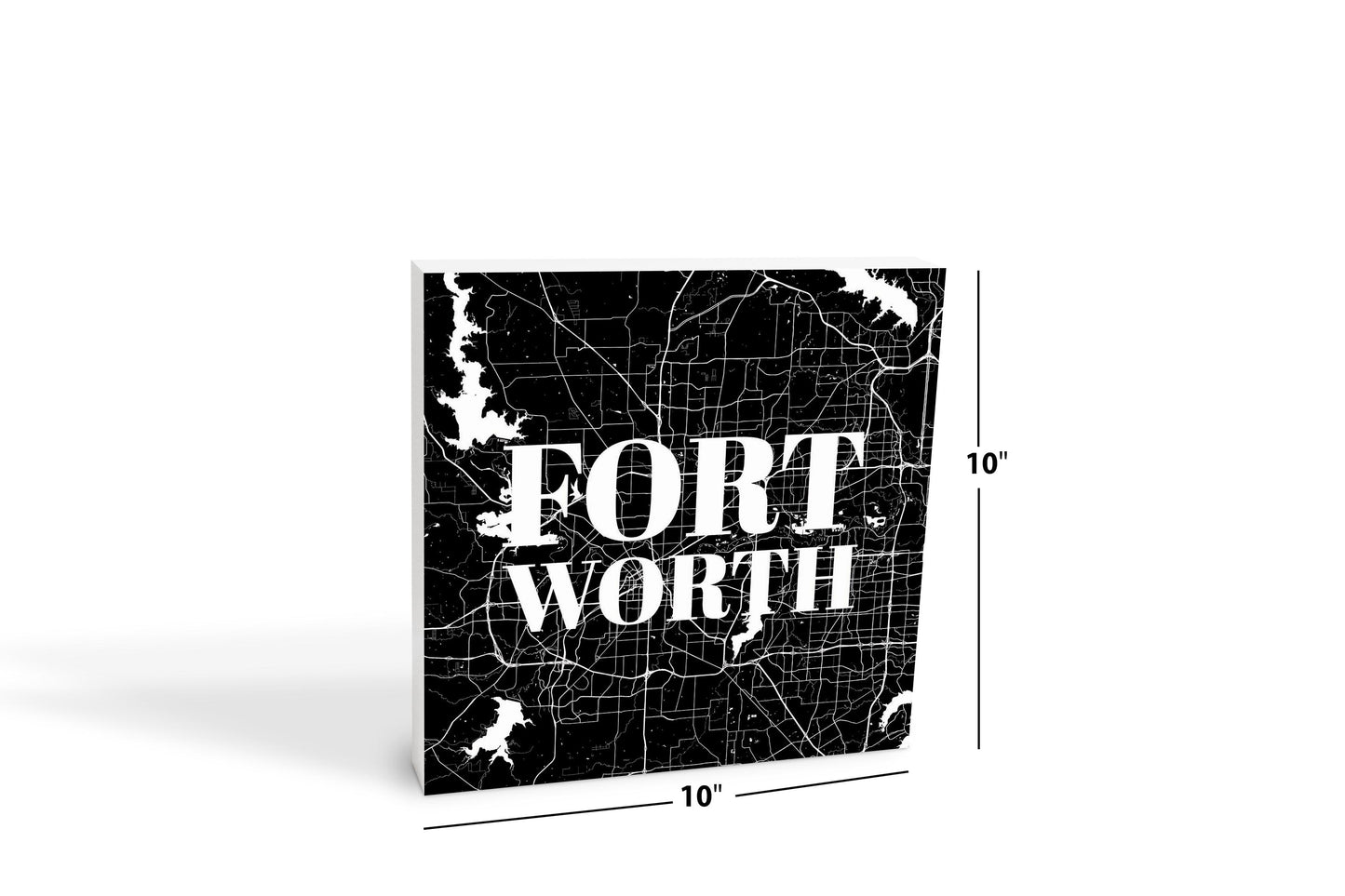 Minimalistic B&W Texas Fort Worth Map | Wood Block | Eaches | Min 2