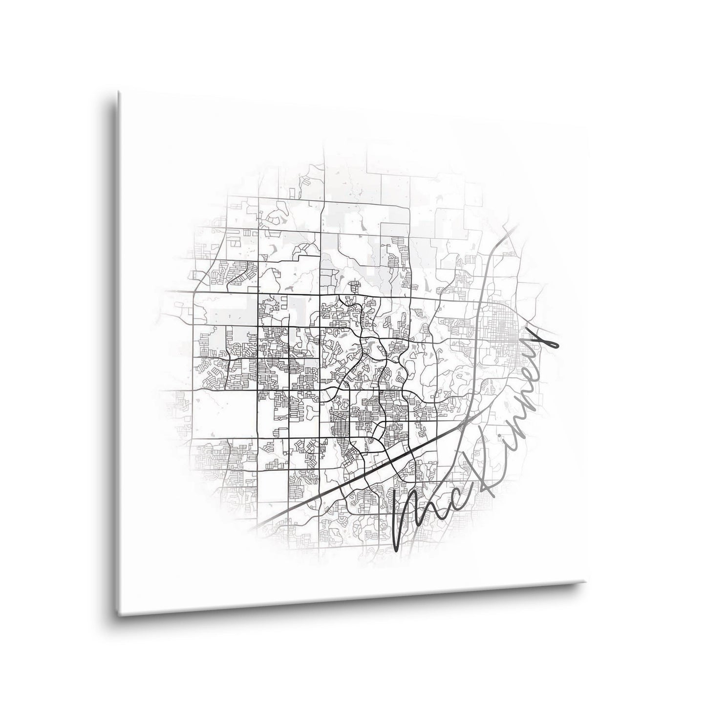 Minimalistic B&W Texas Mckinney Circle Map | Hi-Def Glass Art | Eaches | Min 2