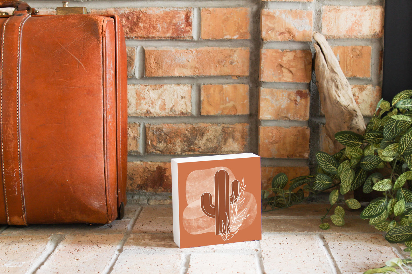 Modern Minimalist Texas Cactus | Wood Block | Eaches | Min 4