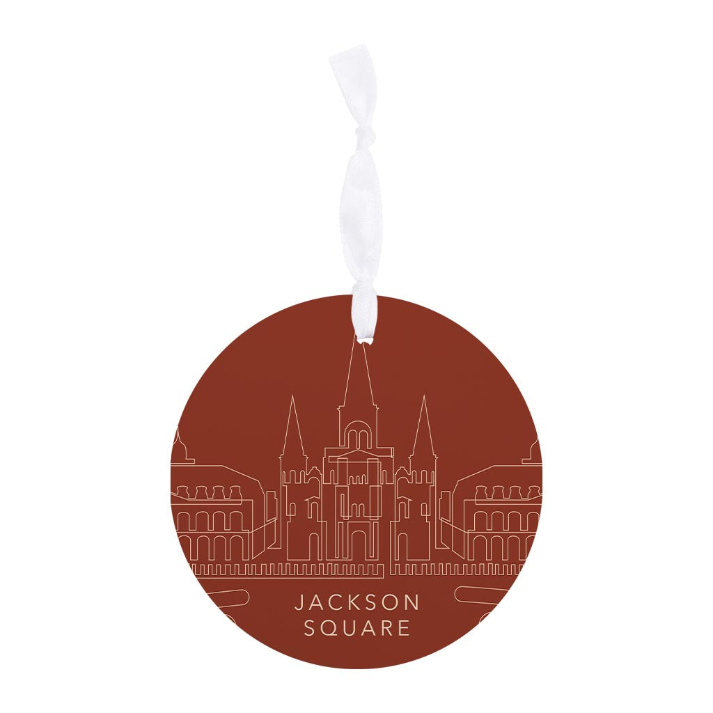 Modern Minimalist Louisiana Jackson Square Line Drawing| Wood Ornament | Eaches | Min 6