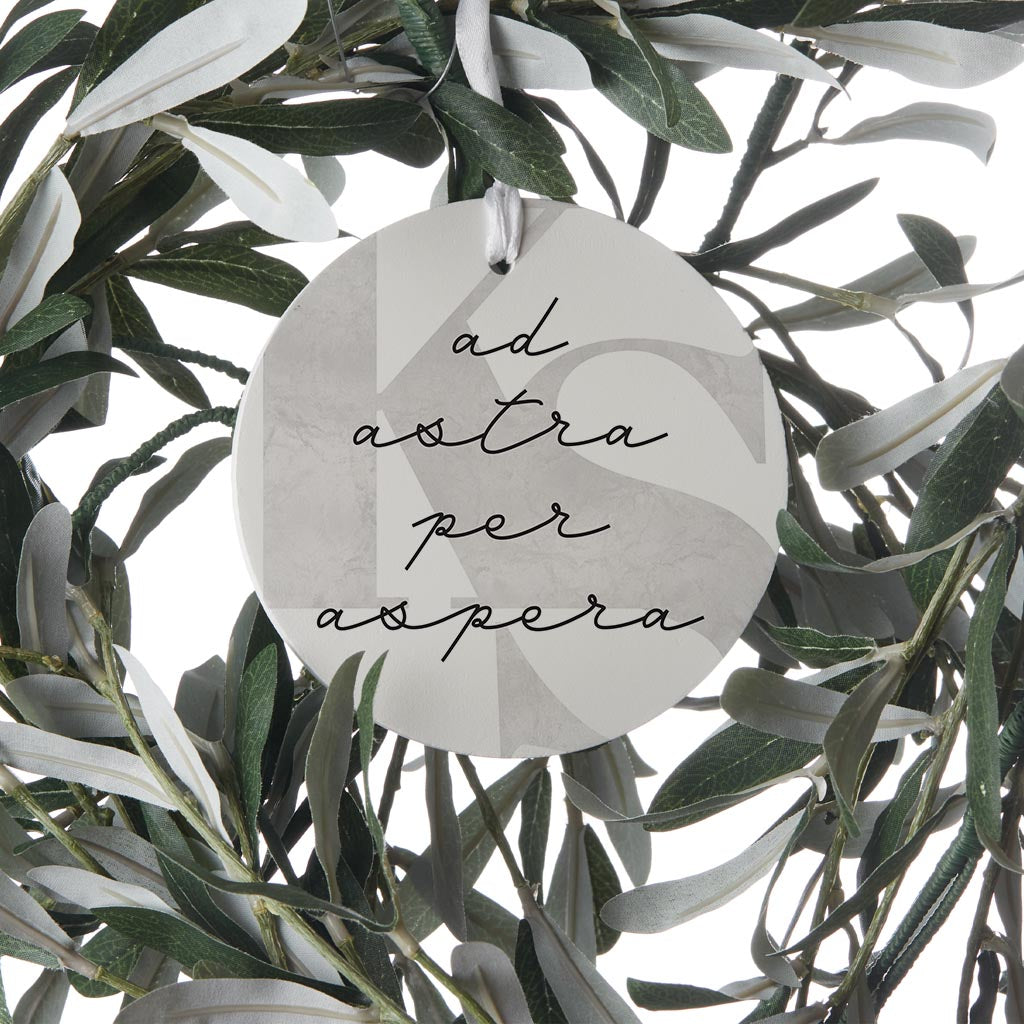 Minimalist B&W Kansas Ad Astra Per Aspera | Wood Ornament | Eaches | Min 6