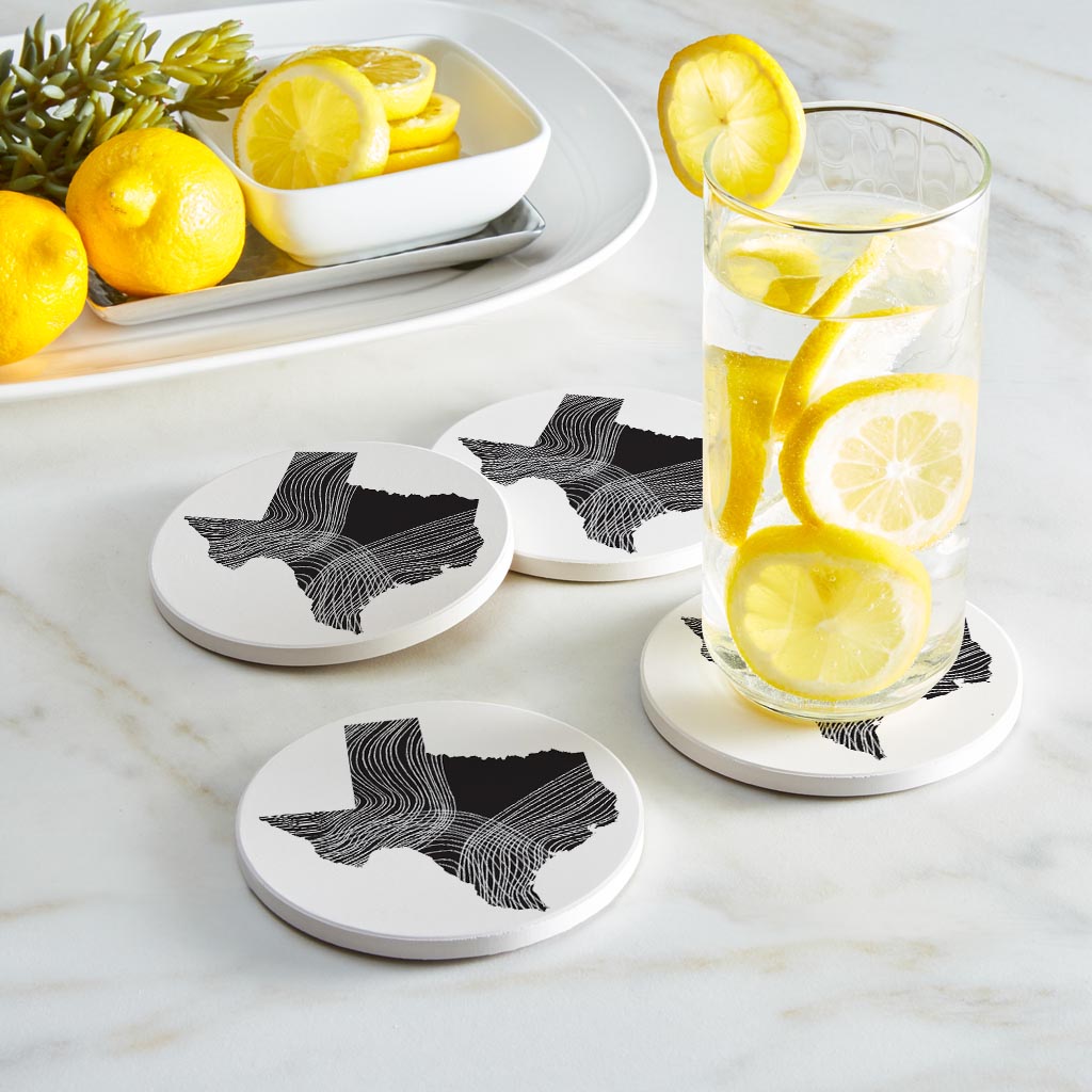 Modern Texas State Shape With Fluid Lines | Absorbent Coasters | Set of 4 | Min 2