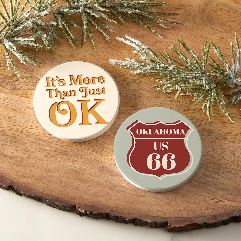 Modern Minimalist Oklahoma Set | Absorbent Car Coasters | Set of 2 | Min 4