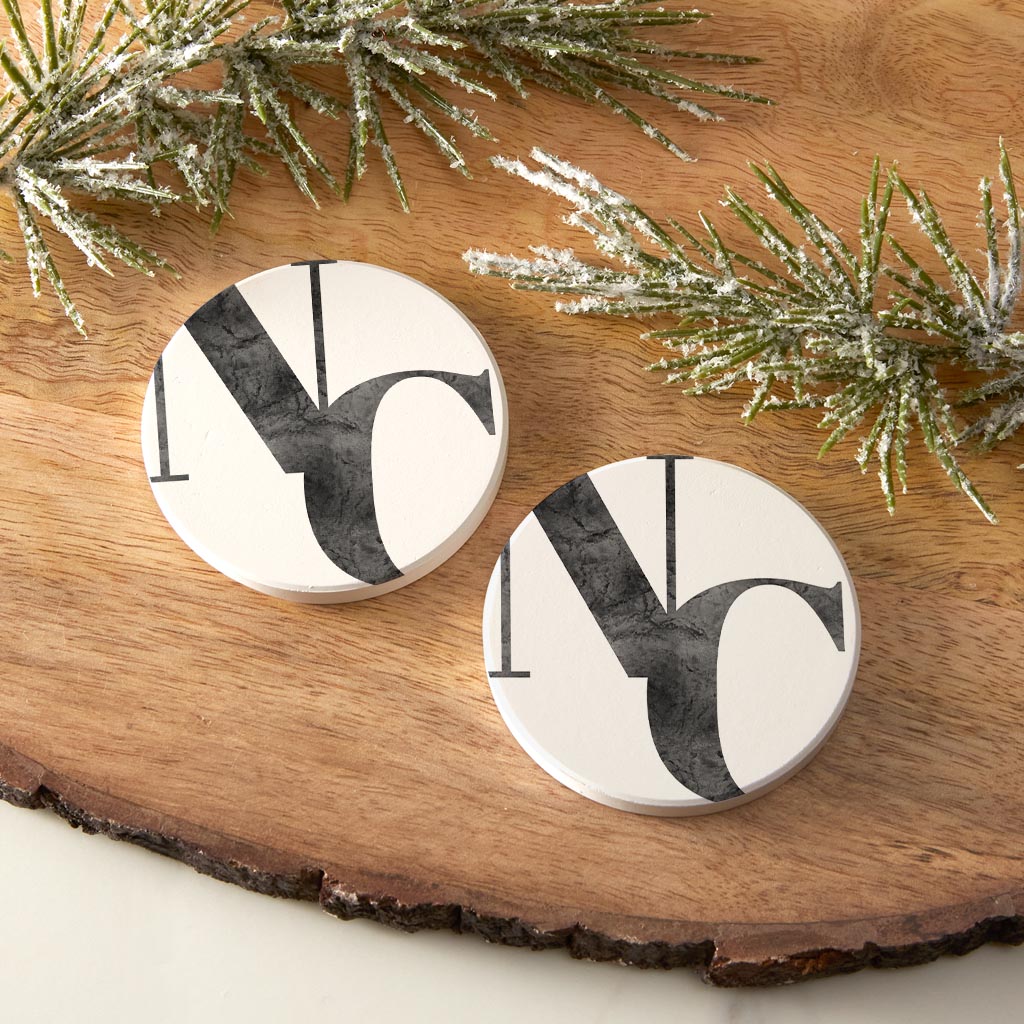 Minimalistic B&W North Carolina White Initials| Absorbent Car Coasters | Set of 2 | Min 4