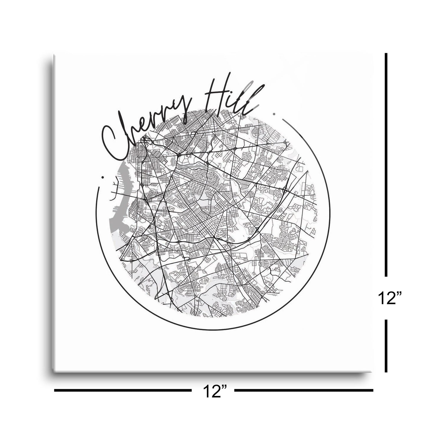 Minimalistic B&W New Jersey Cherry Hill Circle Map | Hi-Def Glass Art | Eaches | Min 1