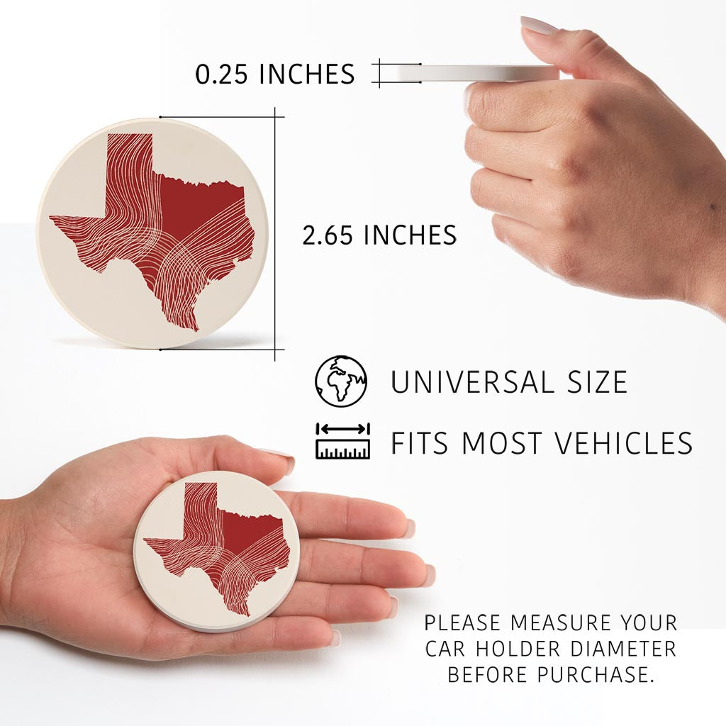 Modern Minimalist Texas Fluid Line State Shape| Absorbent Car Coasters | Set of 2 | Min 4
