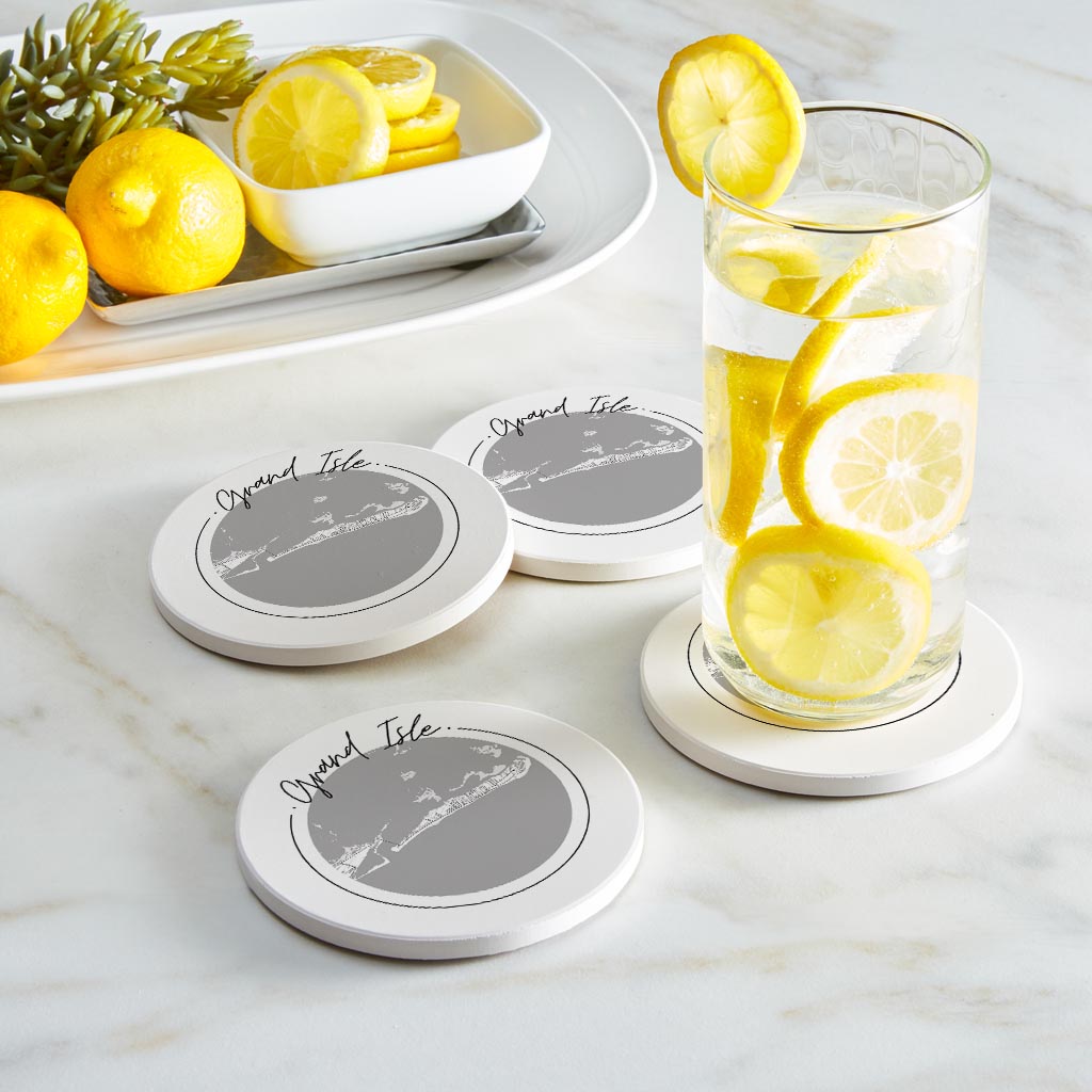 Minimalist B&W Louisiana Grand Isle Circle Map | Absorbent Coasters | Set of 4 | Min 2
