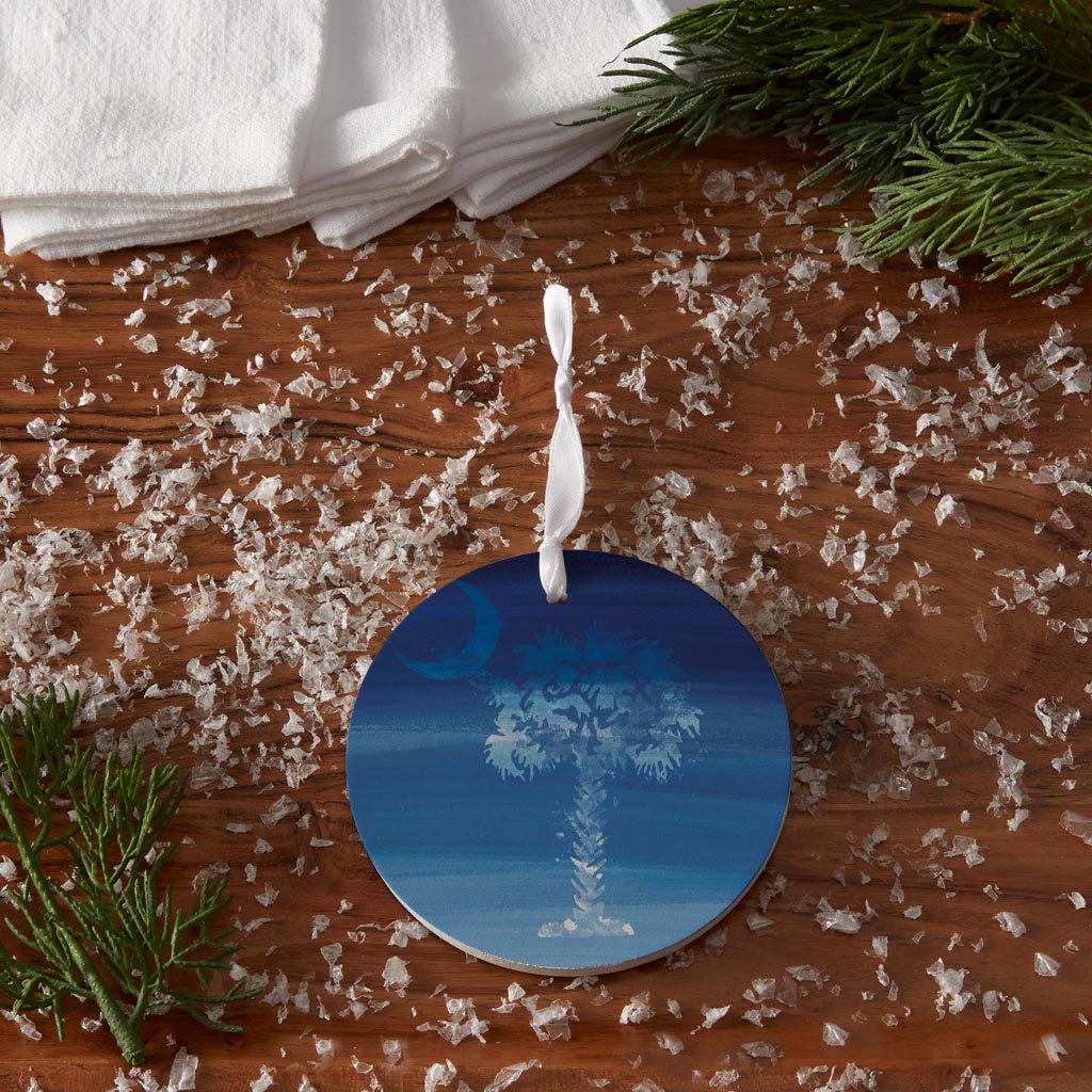 South Carolina Blue Water Color Palm Trees| Wood Ornament | Eaches | Min 6