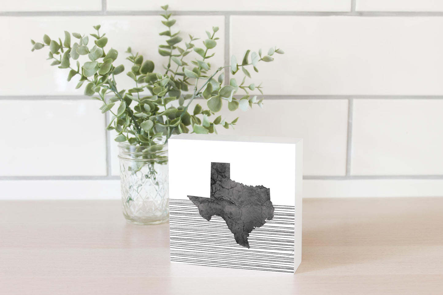 Modern Texas State Shape With Straight Lines | Wood Block | Eaches | Min 4