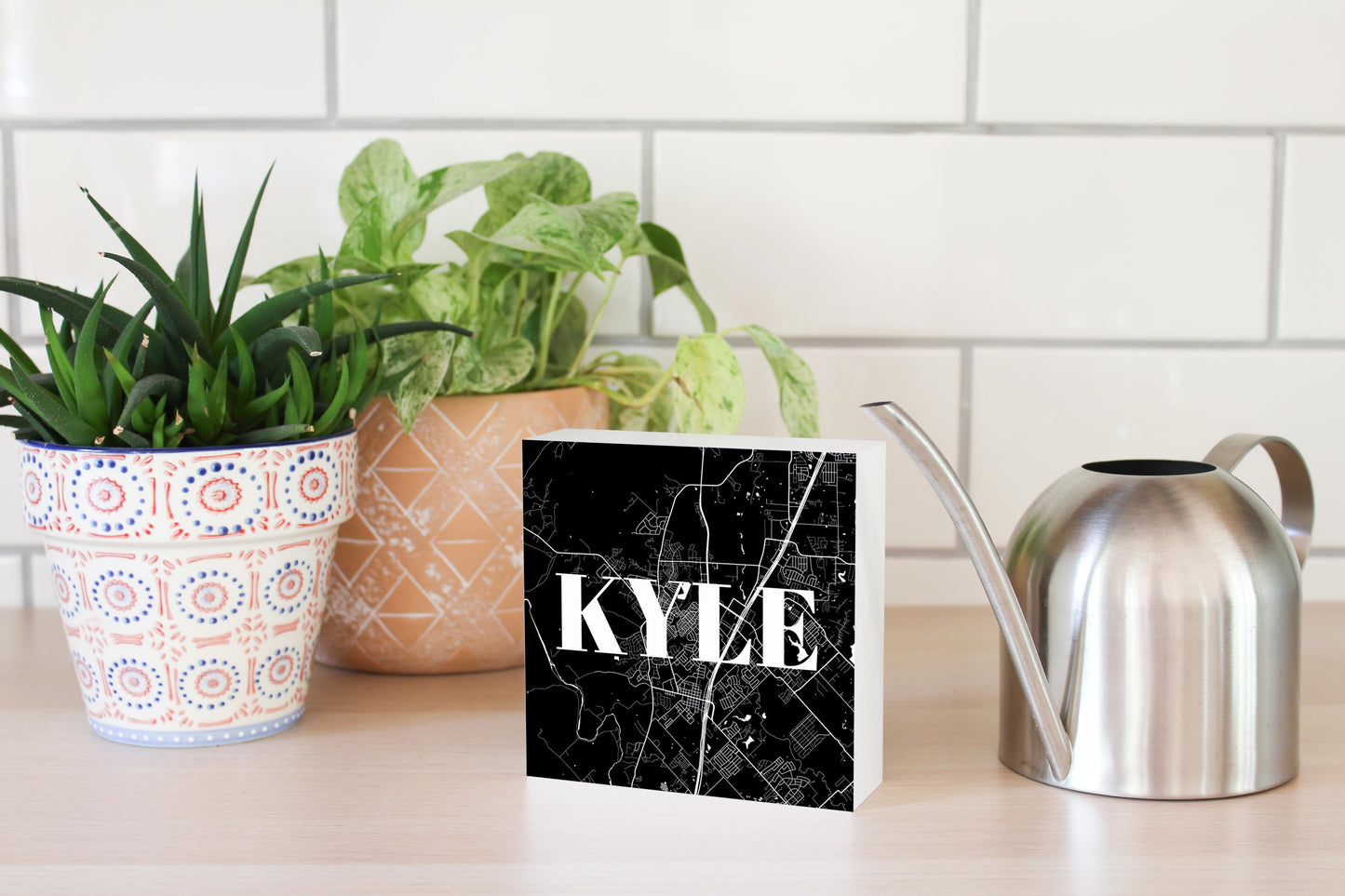 Minimalistic B&W Texas Kyle Map| Wood Block | Eaches | Min 4