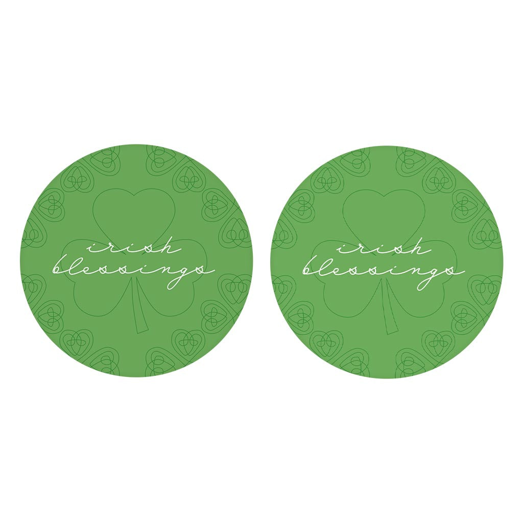 Light Green Shamrock Irish Blessings| Absorbent Car Coasters | Set of 2 | Min 4