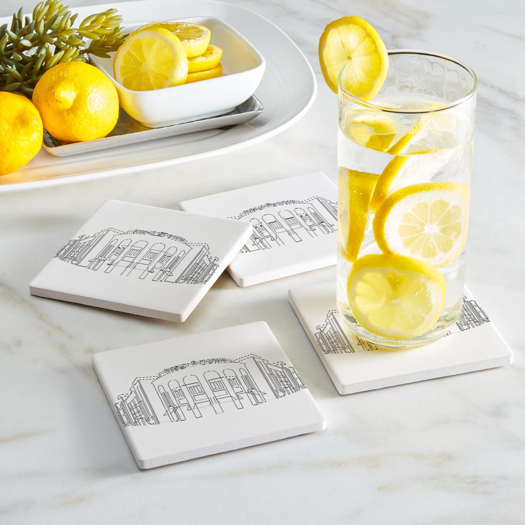 Minimalist B&W Missouri Busch Stadium Line Drawing | Absorbent Coasters | Set of 4 | Min 2