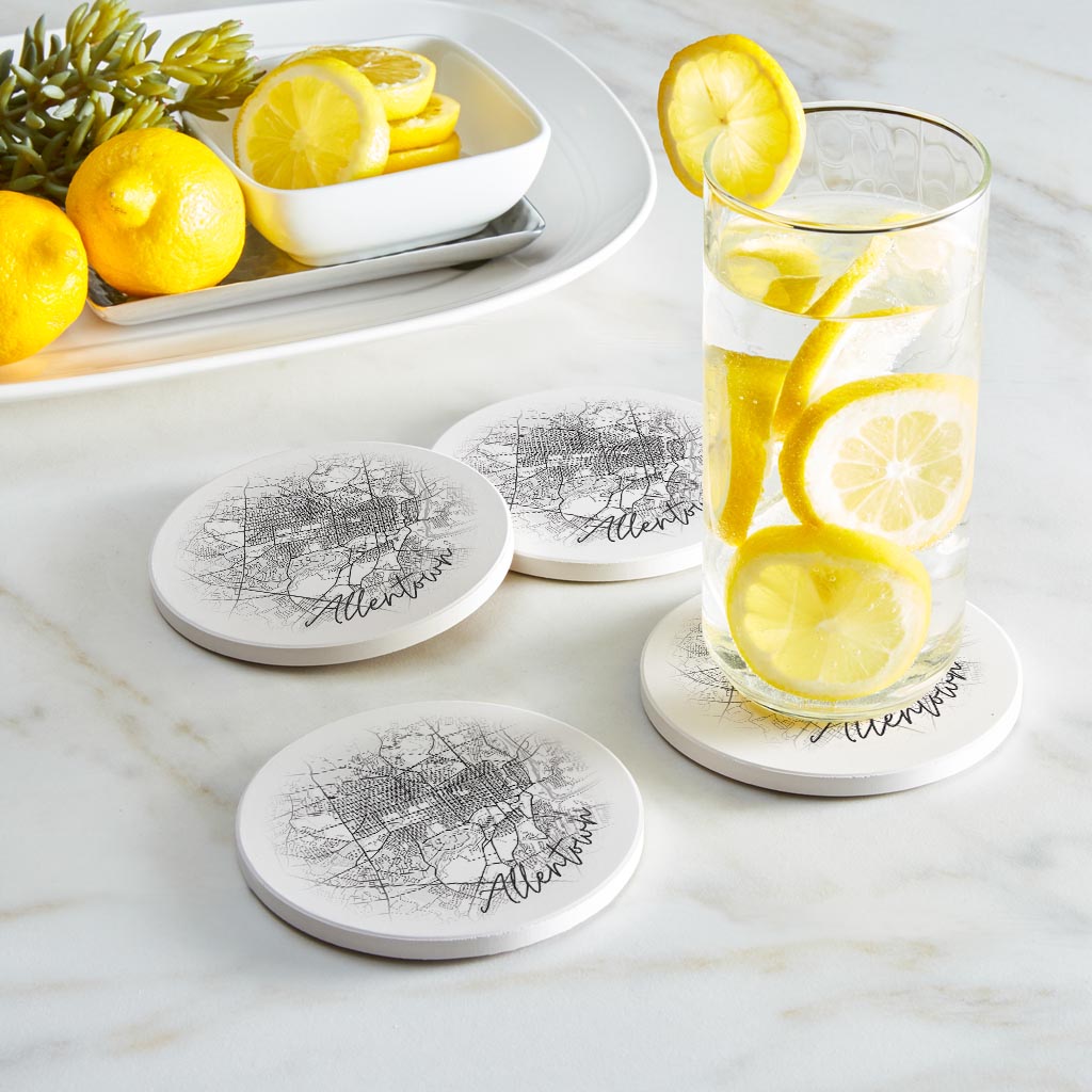 Minimalistic B&W Pennsylvania Allentown Circle Map | Absorbent Coasters | Set of 4 | Min 2