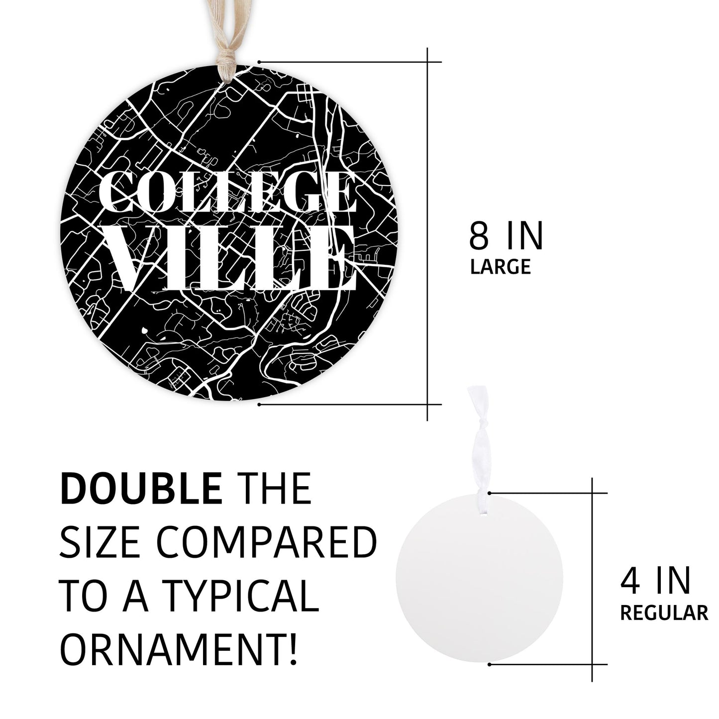 Minimalistic B&W Pennsylvania Collegeville Map | Wood Ornament | Eaches | Min 1