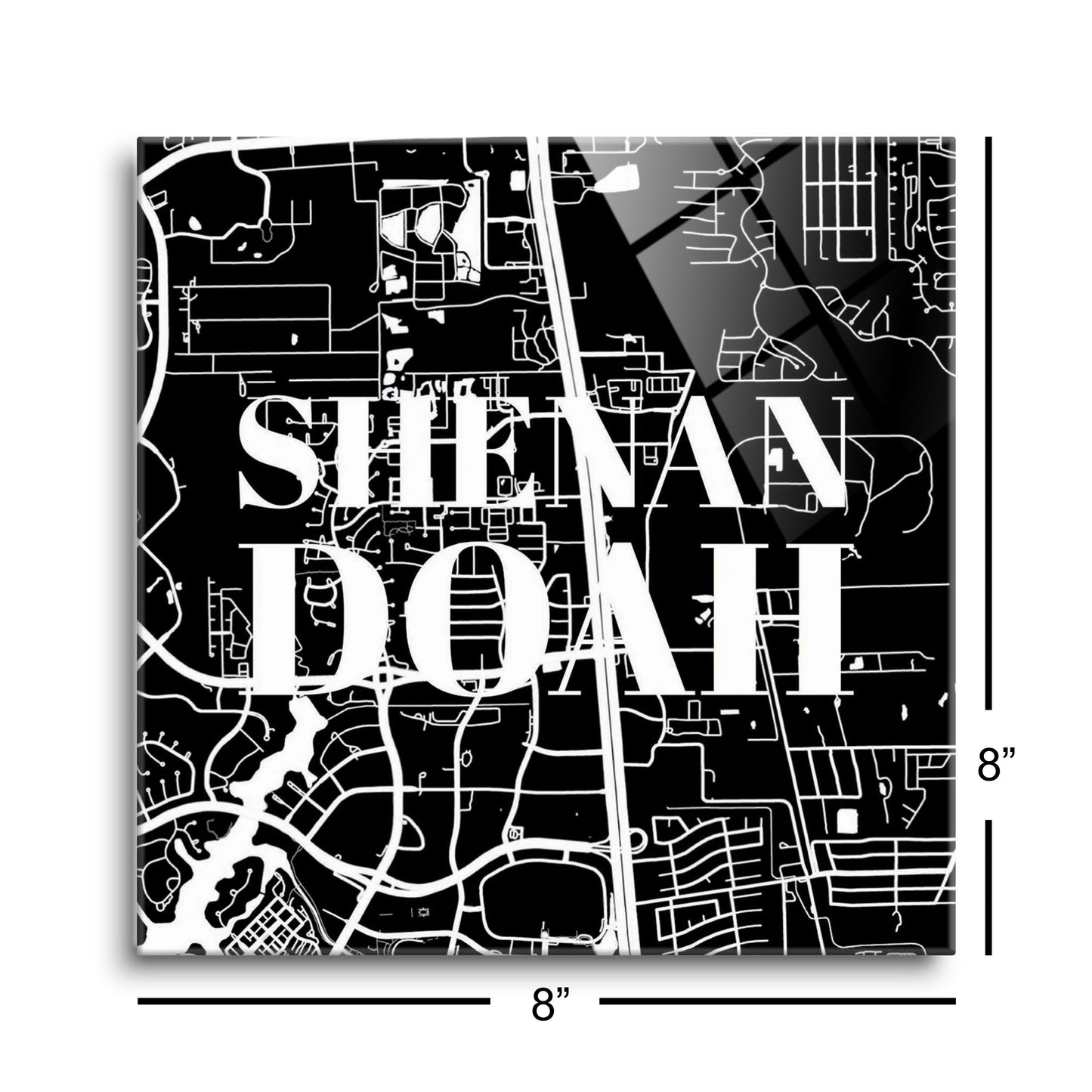 Minimalistic B&W Texas Shenandoah Map | Hi-Def Glass Art | Eaches | Min 2