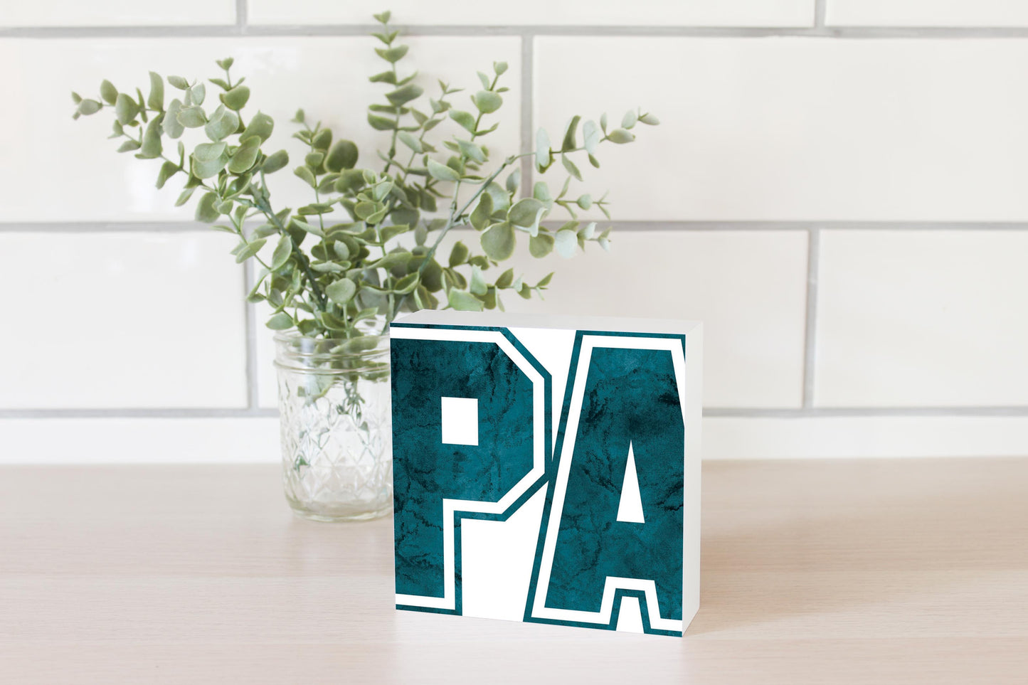Modern Minimalist Pennsylvania White Initials | Wood Block | Eaches | Min 4