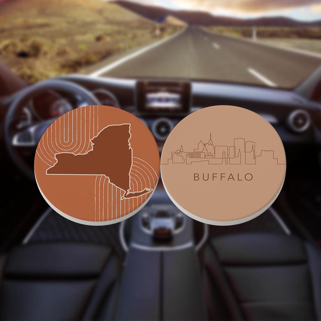 Modern Minimalist New York State Buffalo Skyline| Absorbent Car Coasters | Set of 2 | Min 4