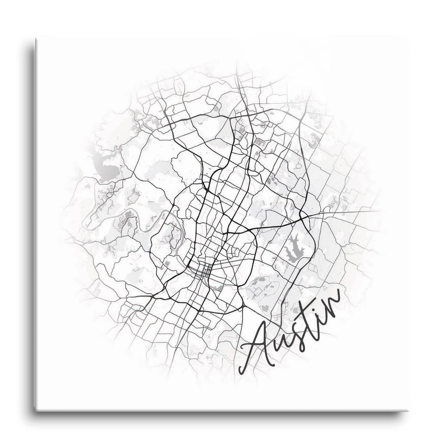Minimalistic B&W Texas Austin Circle Map | Hi-Def Glass Art | Eaches | Min 1