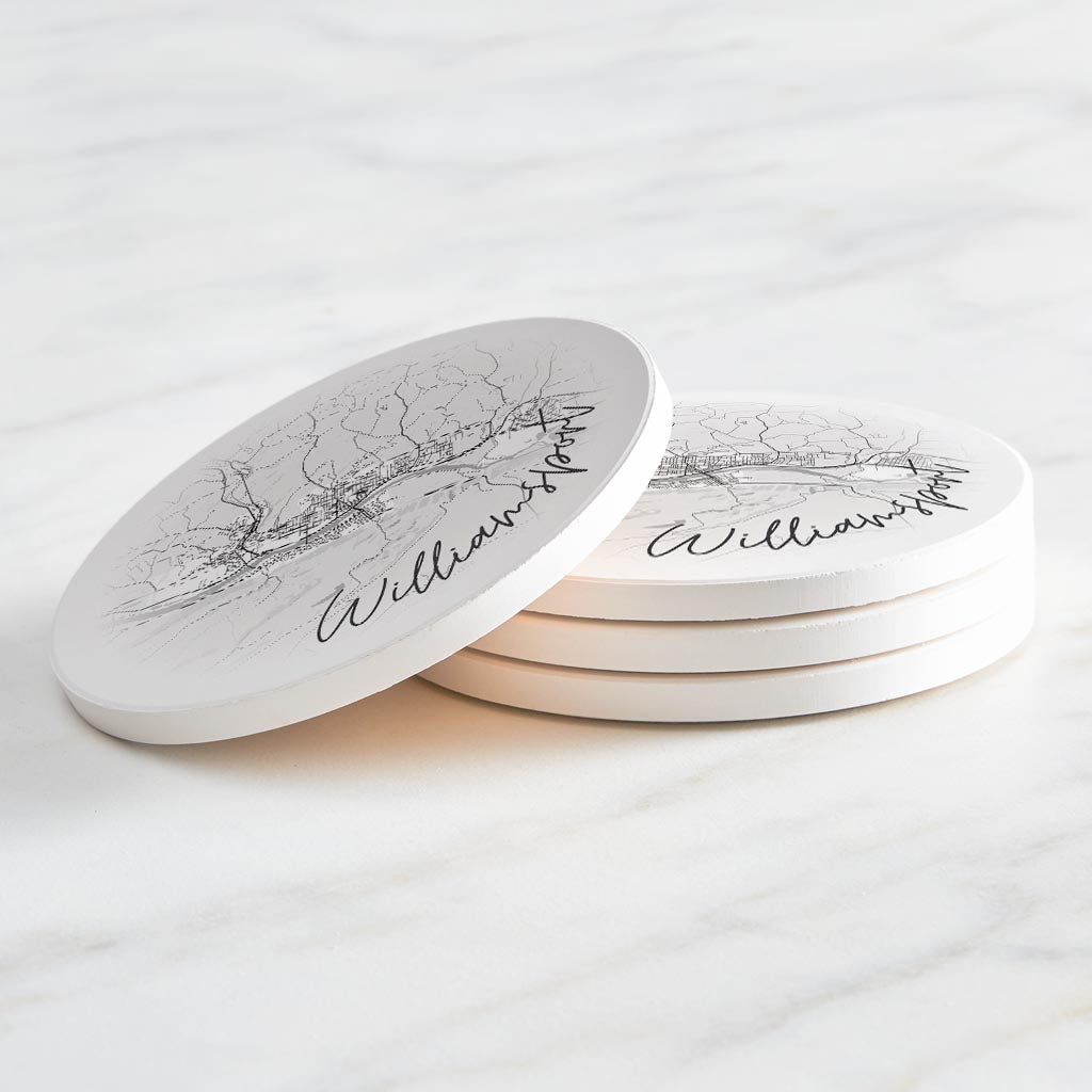 Minimalistic B&W Pennsylvania Williamsport Circle Map | Absorbent Coasters | Set of 4 | Min 2