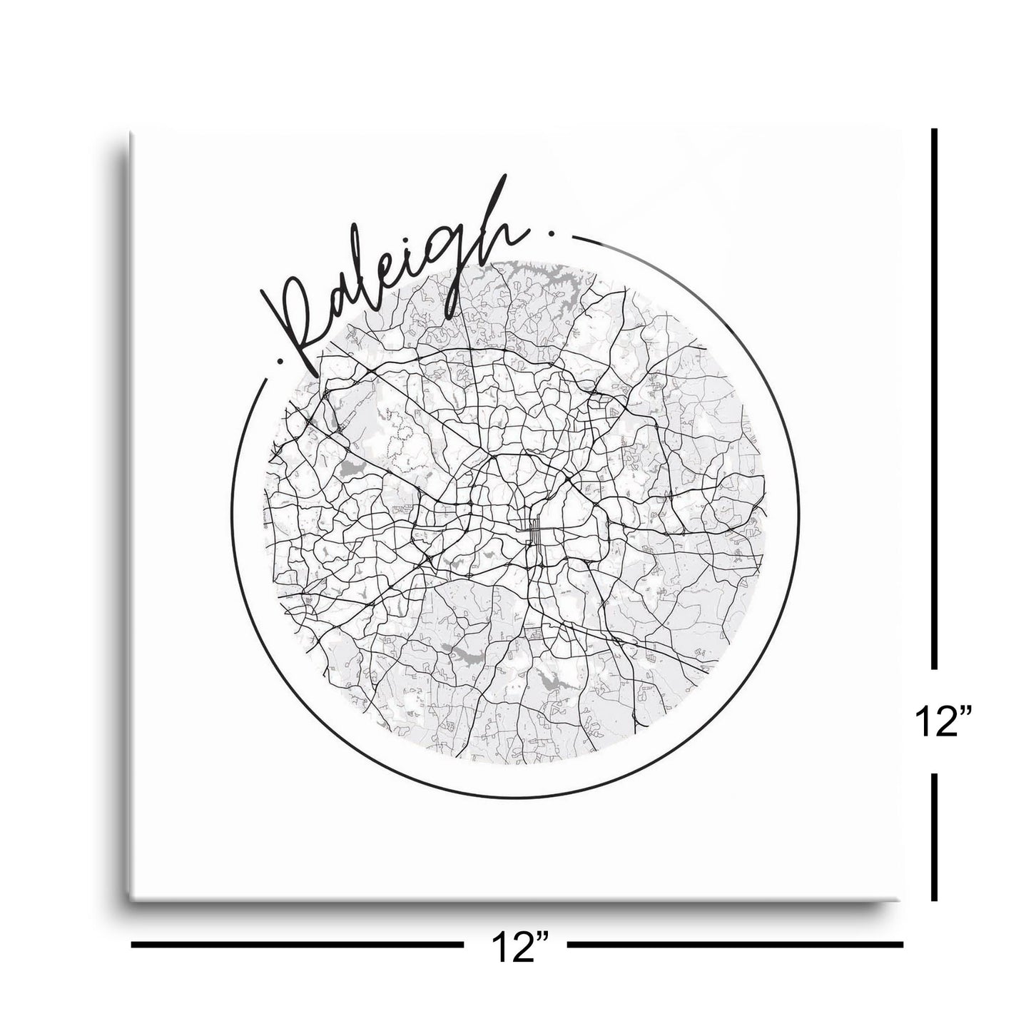 Minimalistic B&W North Carolina Raleigh Circle Map | Hi-Def Glass Art | Eaches | Min 1