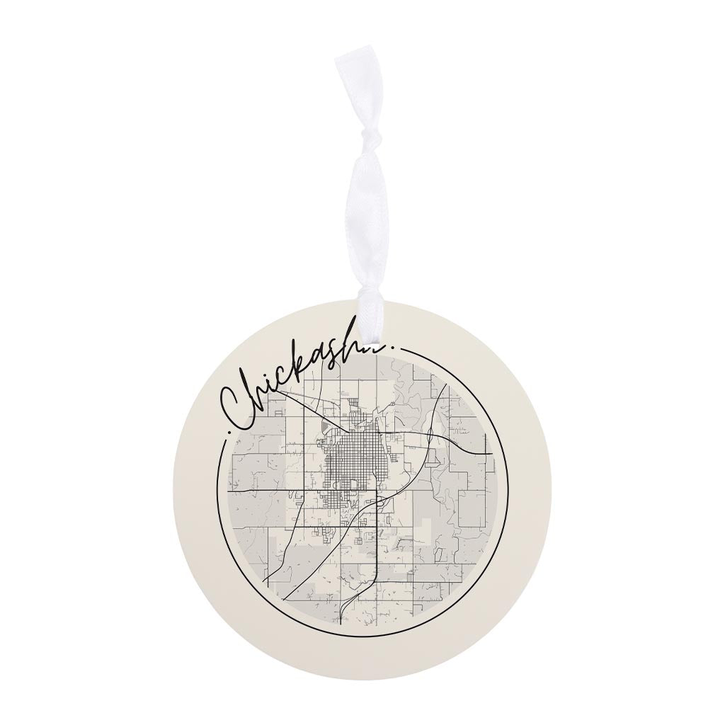 Modern Minimalist Oklahoma Chickasha Map | Wood Ornament | Eaches | Min 6