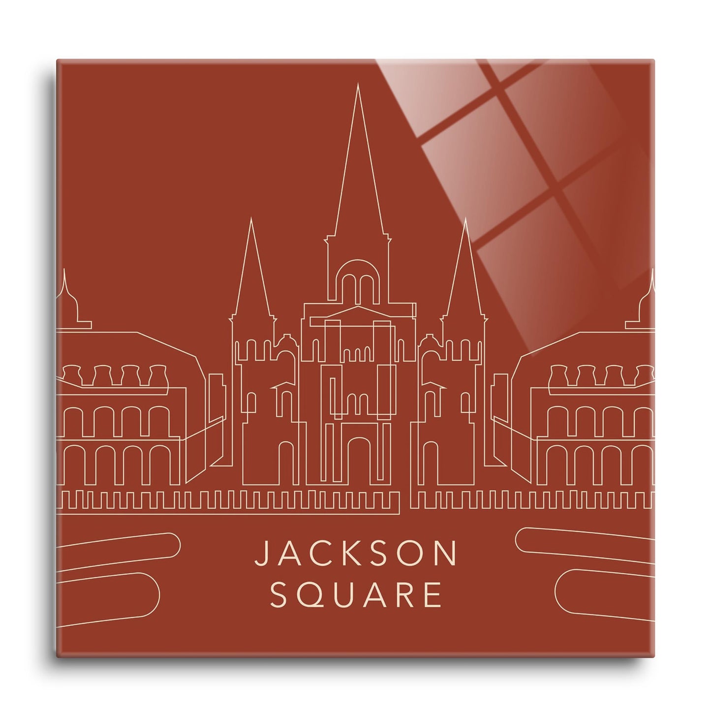 Modern Minimalist Louisiana Jackson Square Line Drawing | Hi-Def Glass Art | Eaches | Min 1