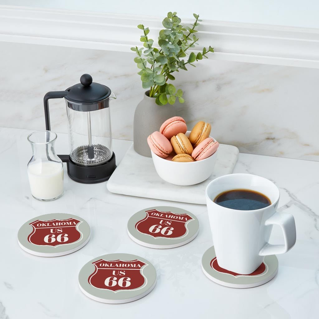 Modern Minimalist Oklahoma Us 66 Blue| Absorbent Coasters | Set of 4 | Min 2