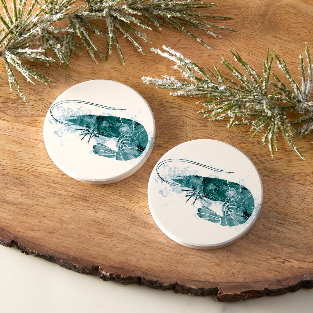 Blue White Water Color Shrimp | Absorbent Car Coasters | Set of 2 | Min 4