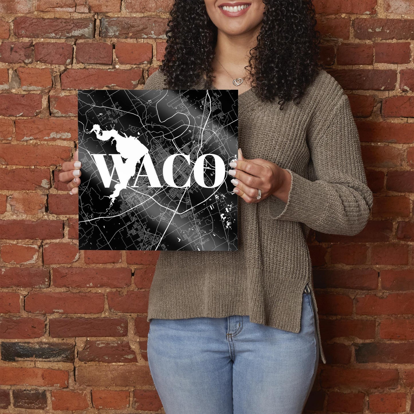 Minimalistic B&W Texas Waco Map | Hi-Def Glass Art | Eaches | Min 1