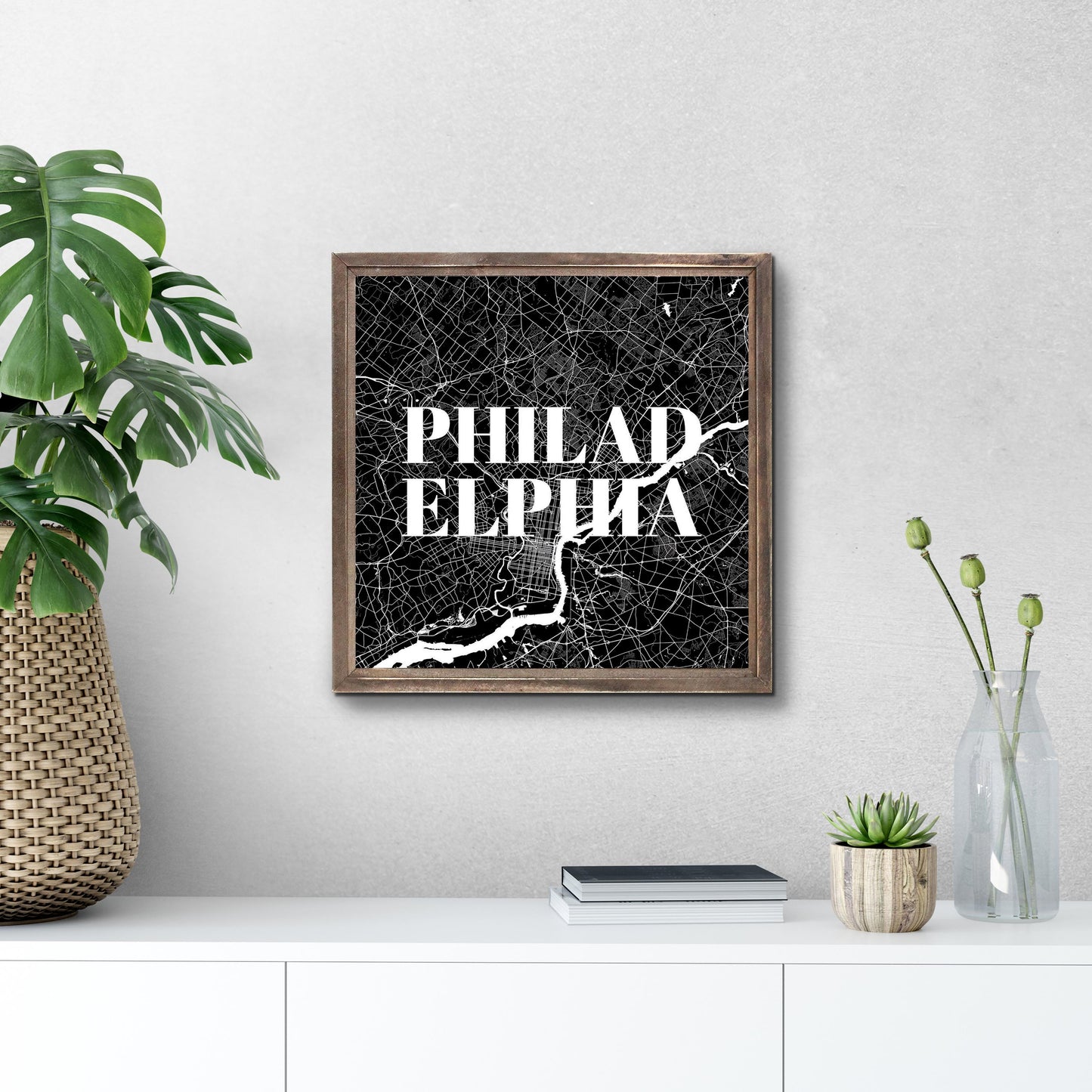 Minimalistic B&W Pennsylvania Philadelphia Map | Wood Sign | Eaches | Min 1