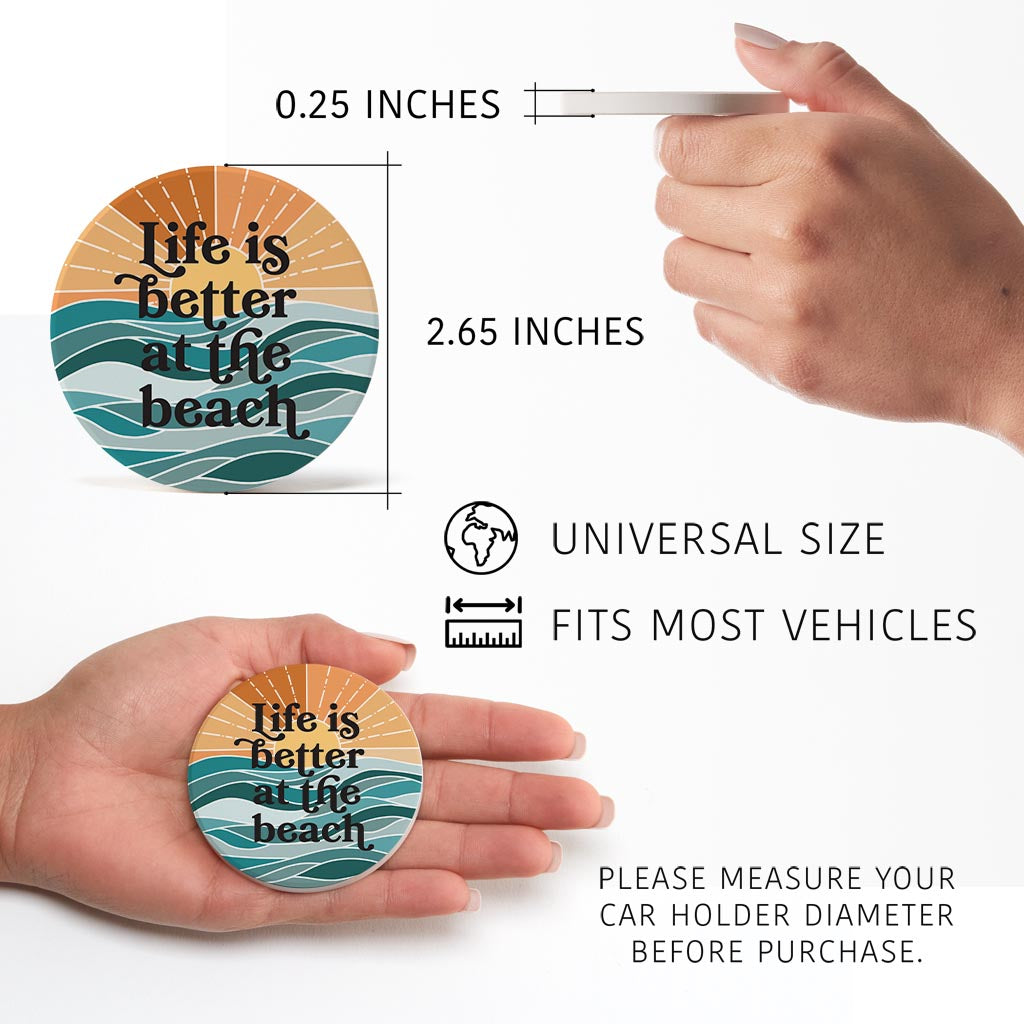 Life Is Better At The Beach | Absorbent Car Coasters | Set of 2 | Min 4
