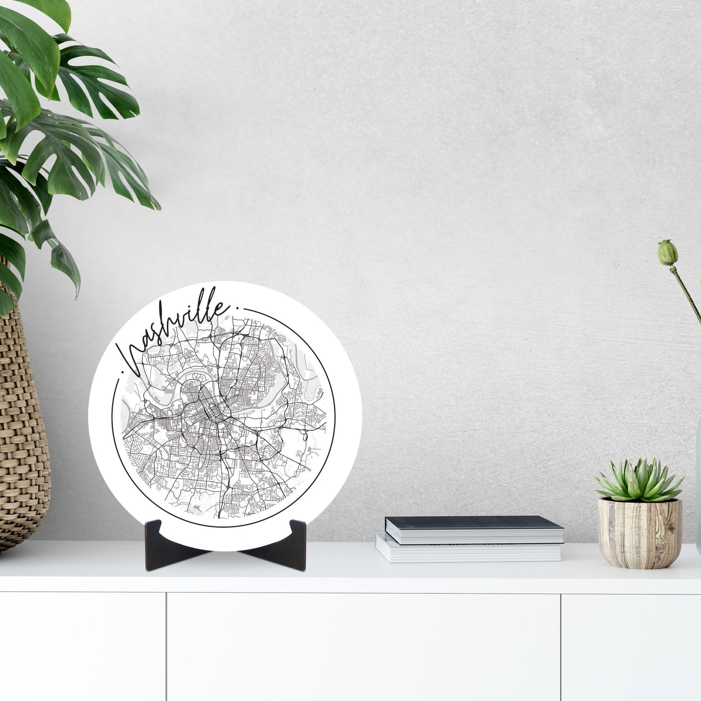 Minimalist B&W Tennessee Nashville Circle Map | Wood Sign | Eaches | Min 1