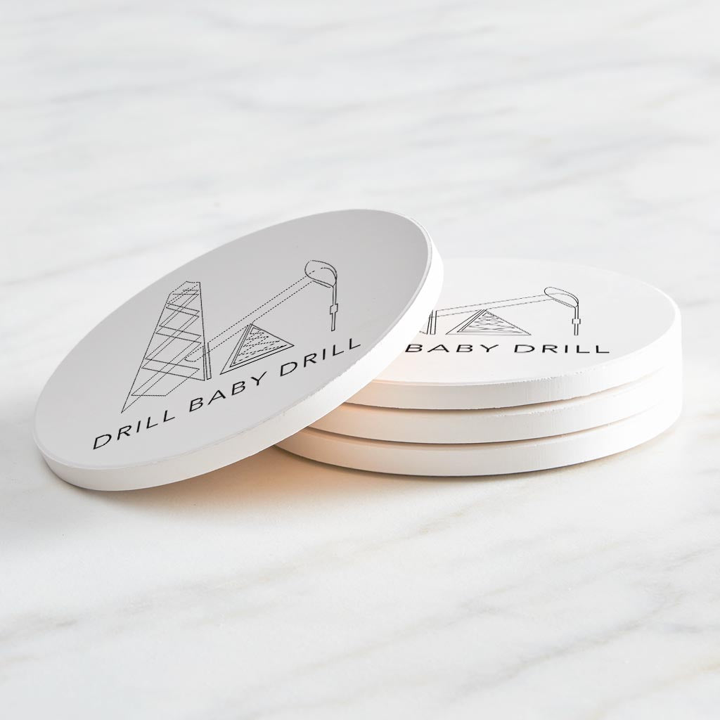 Modern Oklahoma Line Drawing Drill Baby Drill| Absorbent Coasters | Set of 4 | Min 2