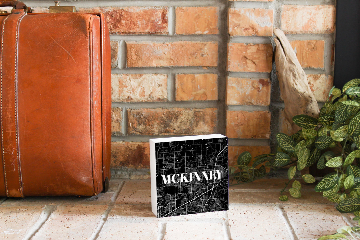 Minimalistic B&W Texas Mckinney Map | Wood Block | Eaches | Min 4