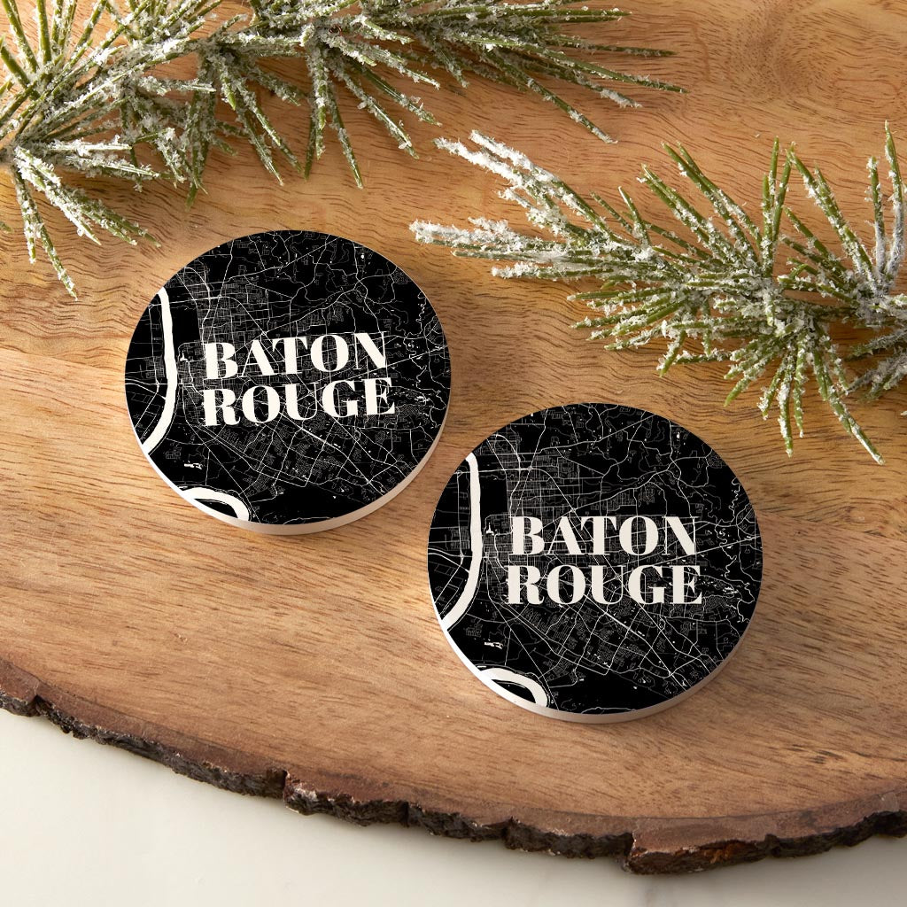 Modern Louisiana Baton Rouge Map | Absorbent Car Coasters | Set of 2 | Min 4
