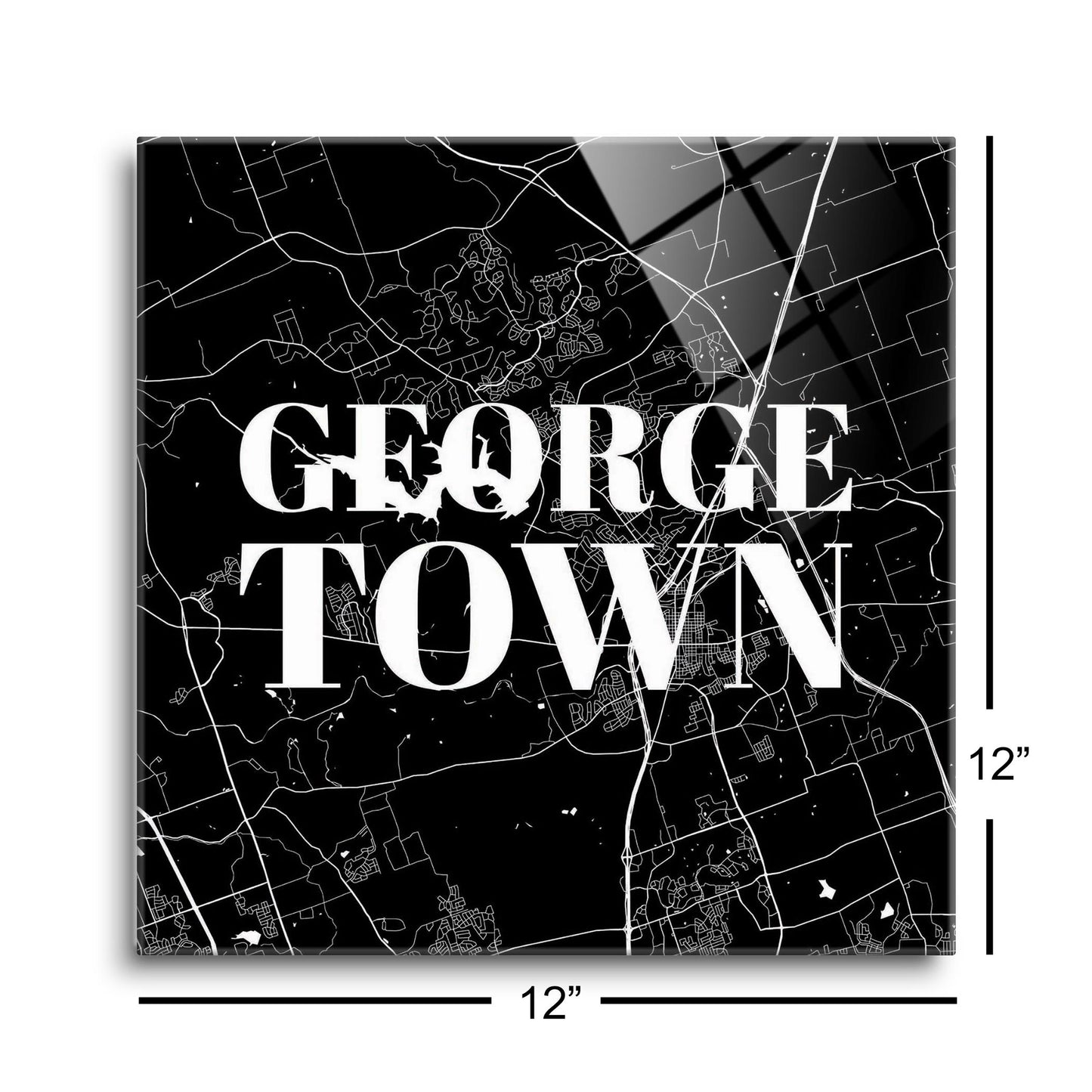 Minimalistic B&W Texas Georgetown Map | Hi-Def Glass Art | Eaches | Min 1