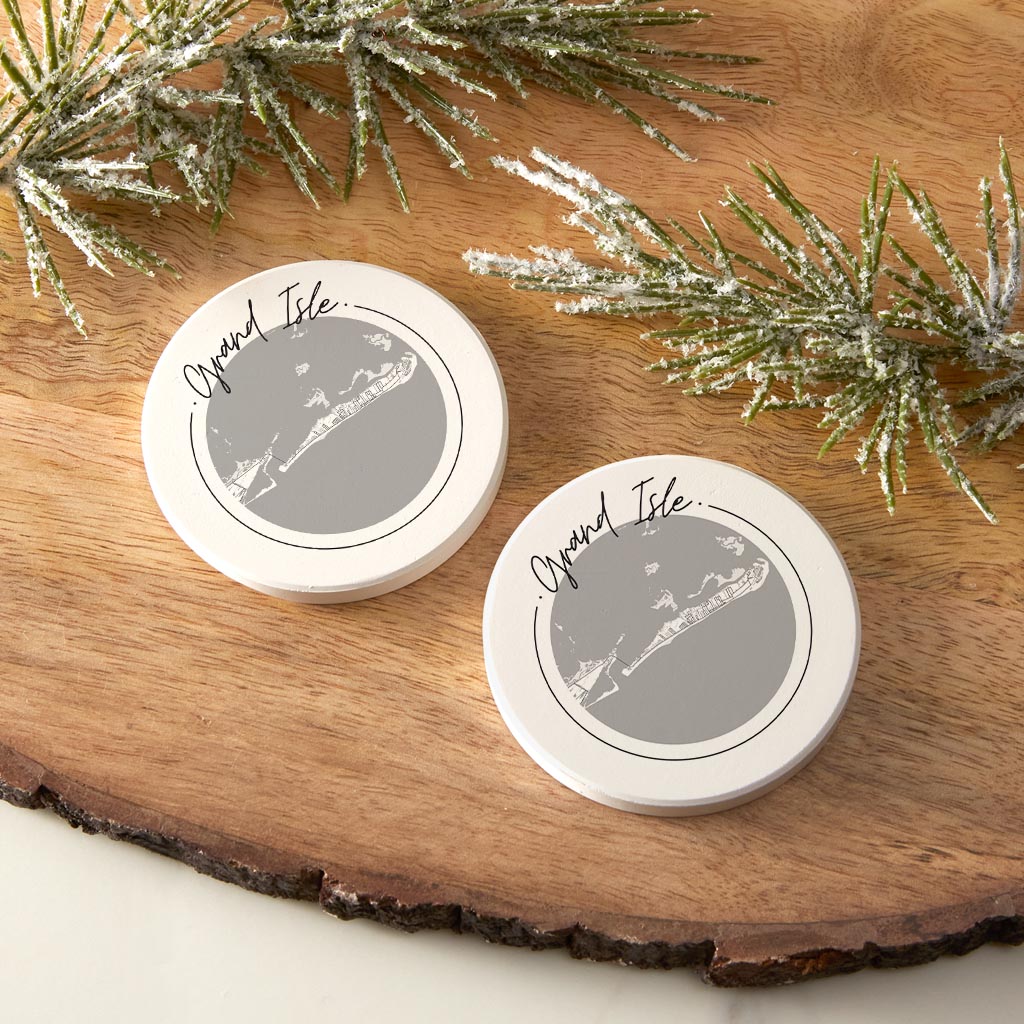 Minimalist B&W Louisiana Grand Isle Circle Map| Absorbent Car Coasters | Set of 2 | Min 4