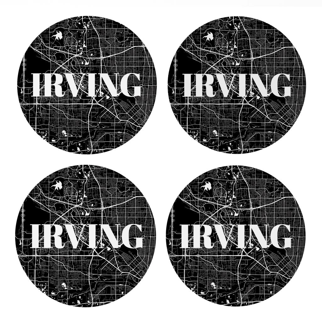 Minimalistic B&W Texas Irving Map | Absorbent Coasters | Set of 4 | Min 2