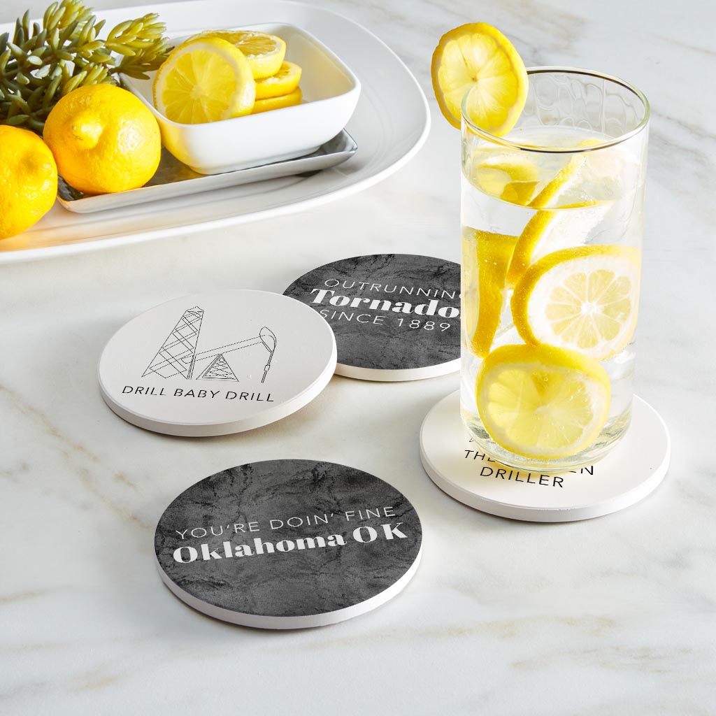 Modern Black White Oklahoma Set | Absorbent Coasters | Set of 4 | Min 2
