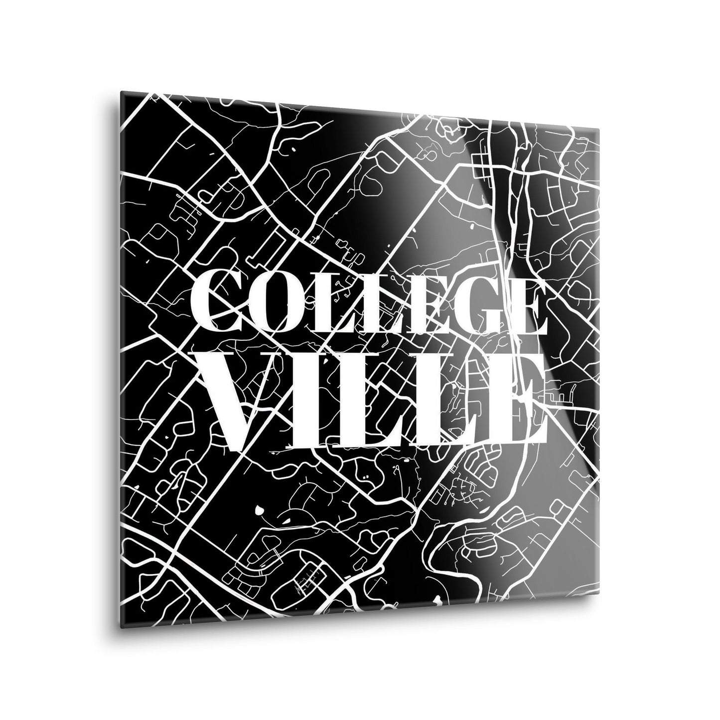 Minimalistic B&W Pennsylvania Collegeville Map | Hi-Def Glass Art | Eaches | Min 1