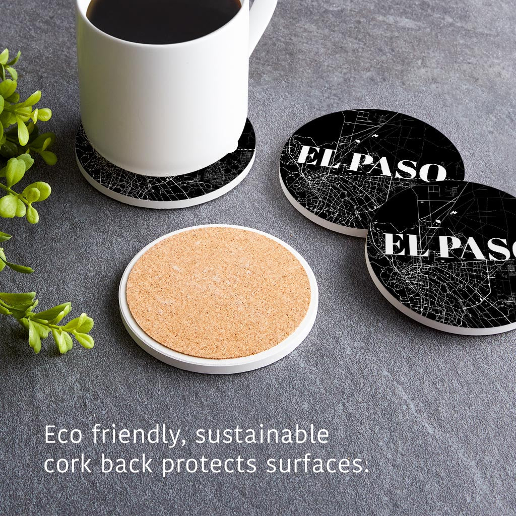Minimalistic B&W Texas El Paso Map | Absorbent Coasters | Set of 4 | Min 2