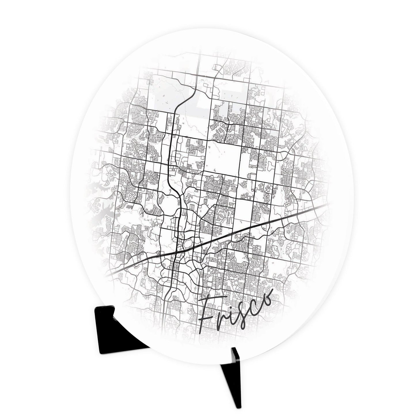 Minimalistic B&W Texas Frisco Circle Map | Wood Sign | Eaches | Min 1